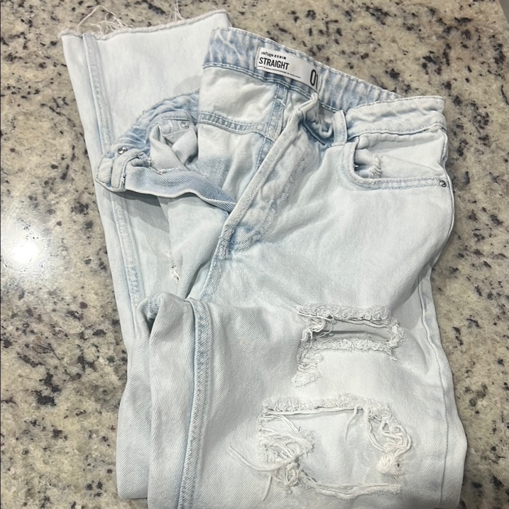 Refuge Blue Straight Leg Jeans with Distressed Details